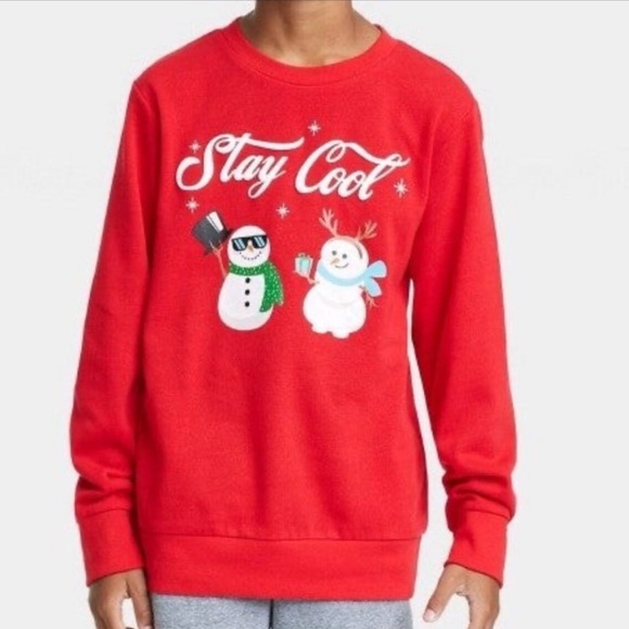 MAD ENGINE Kids Stay Cool” Snowman Graphic Holiday Pullover Sweatshirt. - Picture 1 of 4